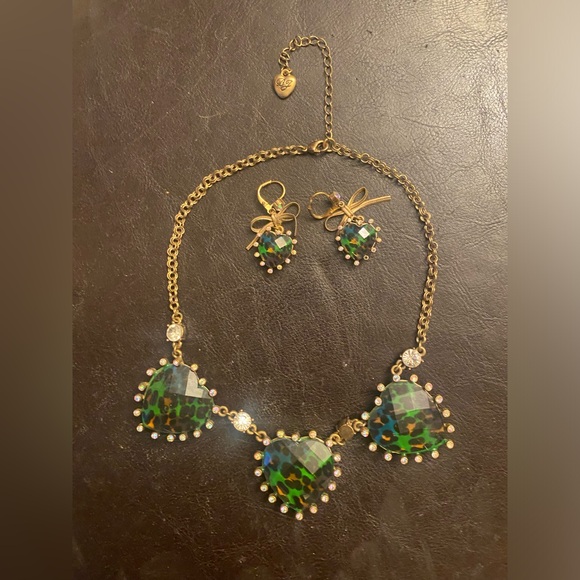 VINTAGE Brighton-green/gold tone necklace,matching earrings +original ❤️tin. - Picture 2 of 8